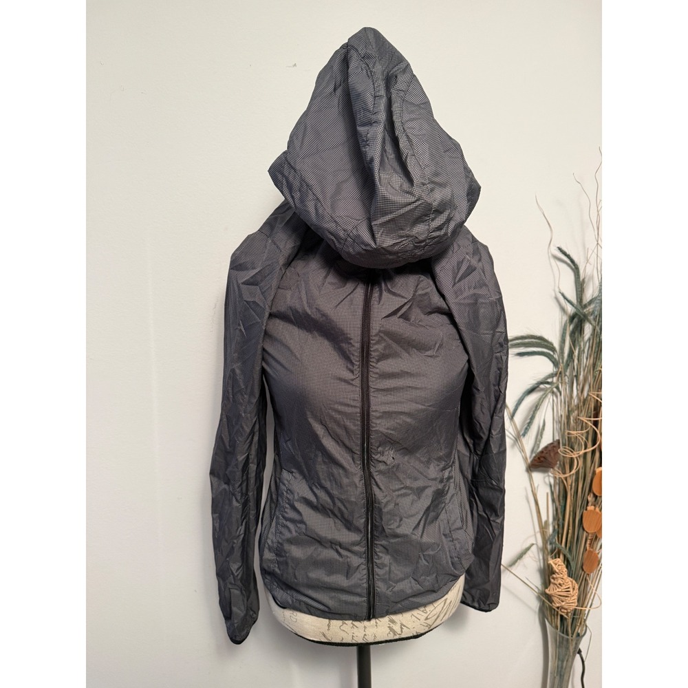 Nike Running Womens Small Gray Grid Full Zip Hooded Windbreaker Jacket flaw